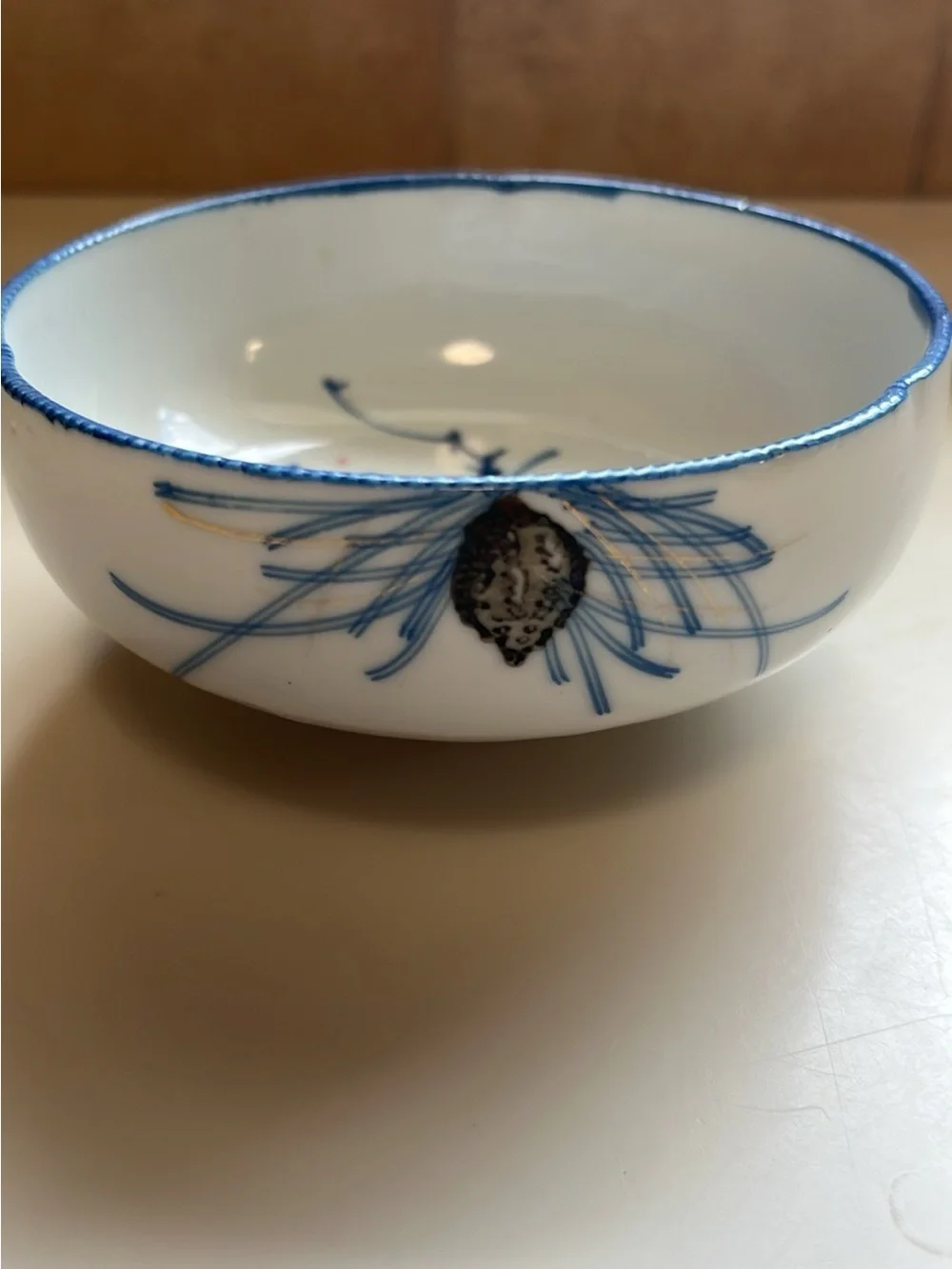 Vintage Japanese Blue and White Decorative Porcelain Bowl with Floral Motif